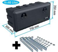 Daken J040 + support vertical VH401 inclus, caisse à outils, caisses à poussière, caisse de rangement pour camion, caisse sous le plancher, 750 x 350 x 300 mm, env. 40 litres