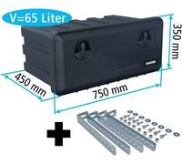 Daken J065+ y compris support vertical VH401, caisse à outils, caisses à poussière, caisse de rangement pour camion, caisse sous le plancher, 750 x 350 x 450 mm, env. 65 litres