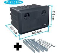 Daken J071 + support vertical VH401 inclus, caisse à outils, caisses à poussière, caisse de rangement pour camion, caisse sous le plancher, 600 x 416 x 458 mm, env. 71,5 litres