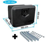 Daken W040 + support vertical VH401 inclus, caisse à outils, caisses à poussière, caisse de rangement pour camion, caisse sous le plancher, 480 x 400 x 400 mm, env. 39 litres