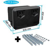 Daken W080 + support vertical VH401 inclus, caisse à outils, caisses à poussière, caisse de rangement pour camion, caisse sous le plancher, 630 x 450 x 480 mm, env. 77,5 litres