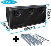 Daken W150 + support vertical VH401 inclus, caisse à outils, caisses à poussière, caisse de rangement pour camion, caisse sous le plancher, 1030 x 500 x 480 mm, env. 154 litres