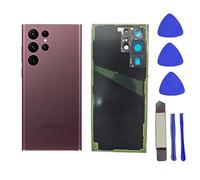 Dakexiong Galaxy S22 Ultra Panneau de Porte Remplacement pour Samsung Galaxy S22 Ultra Couvercle Arrière en Verre avec Courroie et Objectif de Caméra + Outil (Rouge Cramoisi)