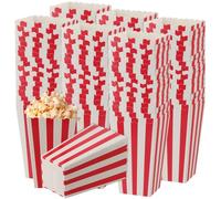DAKFOOK Lot de 120 boîtes à popcorn en papier à rayures de style rétro, mini boîtes à popcorn classiques rouges et blanches pour soirée cinéma, anniversaire, théâtre, carnaval, fête