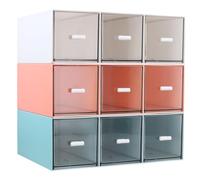 DAKFOOK Lot de 3 boîtes à thé, 16,6 x 7,7 x 22,9 cm, avec 3 tiroirs, tour de rangement plastique 3 tiroirs de rangement pour sachets de sucre, dosettes de café (bleu, rose, blanc)