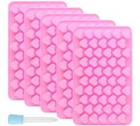 DAKFOOK Lot de 5 moules en silicone en forme de cœur, 55 cavités avec 1 compte-gouttes, moules à bonbons gélifiés, moules à pâtisserie pour savon, bougies