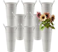 DAKFOOK Lot de 8 vases à fleurs en métal galvanisé de 22,9 cm beige avec poignées - Seau à fleurs rustique en métal galvanisé pour décoration de table de mariage