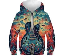 DAKINCHERRY Guitare de rêve Capuche Pull pour Garçons Et Filles Garçons Filles 3D Imprimé Hoodie Guitare de Concert - Poches À Cordon Sweat-Shirt 9-11Y