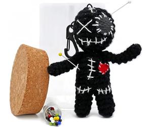Dakita Poupée vaudou dans Un Verre (10cm, Faite à la Main) y Compris des Aiguilles comme Cadeau Amusant pour Les Amis et Les collègues | Cadeau d'adieu pour Le Changement de Travail (Noir, 10cm)