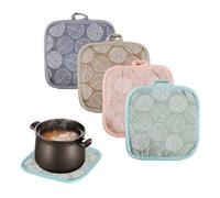 DAKLOP 4 Pcs Maniques Cuisine, Maniques Cuisine en Coton et Lin Résistants à la Chaleur Maniques Cuisine Antidérapant avec Trous de Suspension pour Four Pot Assiette Bol Tasse（Feuilles）