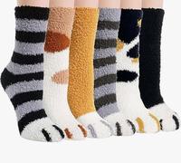DAKLUNAR 6 Paires Chaussettes Douillettes Femme avec Motif Pattes de Chat - Chaudes et Moelleuses pour Noël et Hiver 36-42