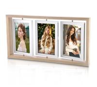 DAKLUNAR Cadre photo rotatif double face pour 6 photos, 10 x 15 cm, en bois, avec protection en verre acrylique, cadeau photo, pour anniversaire, famille, mariage, Noël