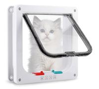 DAKLUNAR Chatière pour Chats et Petits Chiens, Grande 23.5 x 25 x 5.5 cm, Verrouillage à 4 Voies, Facile à Installer et à Utiliser (L, Blanc)