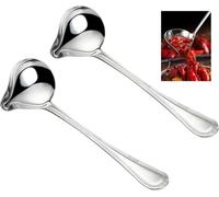 DAKLUNAR Lot de 2 cuillères à sauce en acier inoxydable argenté - 20 cm - Cuillères à sauce avec bec verseur - Petite louche à sauce pour vinaigrettes, sauces à soupe, sauces frites, petites louches