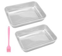 DAKLUNAR Lot de 2 moules à gâteau carrés en acier inoxydable 25x 19 x 5 cm, Parfait pour brownie lasagne gâteau facile à nettoyer et passe au lave-vaisselle Passe au lave-vaisselle Durable