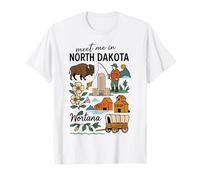Dakota du Nord Doodles Souvenir Voyage Vacances Voyage État T-Shirt