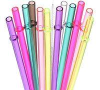 DAKOUFISH Lot de 12 pailles de rechange extra longues en plastique transparent réutilisables de 33 cm pour gobelets Mason Jar de 880,5 g, 1,2 l, 1,7 l, avec brosse de nettoyage (27,9 cm, mélange de 7