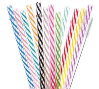 Dakoufish Lot de 12 pailles réutilisables en plastique de 25,4 cm sans BPA - 12 couleurs - Avec brosse de nettoyage gratuite (25,4 cm, 12 couleurs)