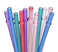 Dakoufish Lot de 12 pailles réutilisables en plastique transparent avec paillettes et brosse de nettoyage 25 cm