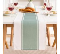 DakTou Chemin de Table Bande Vert Sauge Printemps en Mélange Coton-Lin 33x183cm, Nappes Rectangulaire Lavable Moderne, Runner Champetre pour la Decoration des Tables et Basses Consoles Restaurant