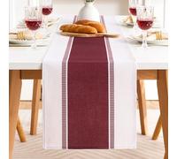 DakTou Chemin de Table Rouge Moderne en Mélange Coton-Lin 40x90cm, Nappes Rectangulaires Orné de Bande Rouge, pour la Décoration des Tables de Restaurant Basses Consoles et Table de Jardin Extérieur