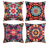 DakTou Housse Coussin 40x40 Boheme Rétro Mandala Coloré Floral Boho Décoratif Housses de Coussin Hippie Art Esthétique Taie d'oreiller en Lin Lot de 4 pour canapé Lit Extérieur Home Decor