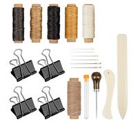DaKuan Lot de 20 outils de reliure en os avec manche en bois et fil de lin ciré, poinçon, aiguilles à grand chas, pinces à reliure pour travaux manuels et fournitures de couture