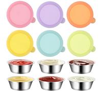 DaKuan Lot de 6 récipients à vinaigrette à emporter, en acier inoxydable et silicone, étanches, faciles à nettoyer, 6 x 3 cm (L x H), parfaits pour les boîtes à déjeuner et le bento