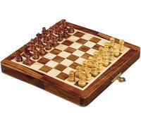 Dal Échiquier magnétique pliable 19 x 19 cm en bois - Échecs de voyage avec étui à livre et compartiments intérieurs - Jeu de table classique pour 2 joueurs, 8+ avec porte-clé sifflet