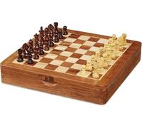 Dal Échiquier magnétique pliable 25 x 25 cm en bois - Échecs de voyage avec étui à livre et compartiments intérieurs - Jeu de table classique pour 2 joueurs, 8+ avec porte-clé sifflet