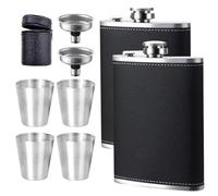 DALAETUS 2 Pièces 8Oz Flasque a Alcool Kit avec 2 Entonnoir et 4 Verres à Vin et 1 Étui en Cuir Zippé, Flasque en Acier Inoxydable, Fiole Alcool pour Hommes Voyage Plein Air Camping Pêche Escalade