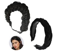 DALAETUS 2 Pièces Bandeau Cheveux Kit, Headband avec Bandeaux Perruques, Serre Tête Tressé en Velours Vintage des Années 90, Accessoires de Coiffure pour Femmes, Sport, Yoga (Noir)