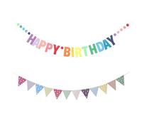 DALAETUS 2 Pièces Banderole Joyeux Anniversaire Kit, Décoration Anniversaire avec Bannière Triangulaire, Bannière Deco pour la Décoration de Fête d'Anniversaire, Adultes, Enfants, Filles, Femmes