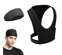 DALAETUS 2 Pièces Gilet De Course et Bandeau Cheveux, Réfléchissant Veste de Running Porte-Téléphone pour Le Sport, Le Jogging, la Gym, Léger Respirant Bandeau Cheveux pour Yoga,Tennis, Courir(Noir)