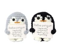 DALAETUS 2 Pièces Mini Drôle Pingouin Positif Kit, 3 Pouces Créatif Mignon Crochet Pingouin, Poupée au Crochet avec Carte Positive pour la Décoration de Fête D'encouragement des Amis (Noir+Gris)