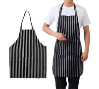 DALAETUS 2 Pièces Tabliers de Cuisine Réglables avec Poche, Chef Tablier à Rayures Noires et Blanches pour Femmes et Hommes, Cuisine, Restaurant, Café, Jardinage