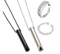 DALAETUS 4 Pièces Colliers de Respiration Kit, Collier Respirant en Acier Inoxydable avec 2 Couleurs et 2 Anneaux, Collier pour Exercices de Respiration, Femmes Hommes
