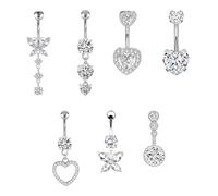 DALAETUS 7 Pièces Piercing Nombril Set, Hypoallergénique Cœur & Papillon Piercing Nombril Ring, Piercing Nombril Anneau pour Femmes, Amies, Filles