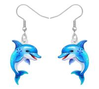DALANE Acrylique Dauphins Boucles D'oreilles Gouttes Pendantes Animé Poisson Mer Océan Animaux Bijoux pour Femmes Filles Enfants Cadeaux Décor Charms (Bleu)