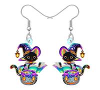 DALANE Acrylique Effrayant Halloween Chat Noir Potiron Boucles d'oreilles Cadeaux Étranges pour les Amoureux des Chats Femmes Filles Maman,Gothique Costumes de Vacances Bijoux Goth Gifts (Colorée)