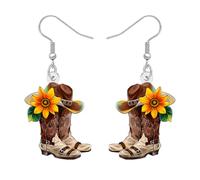 DALANE Acrylique Funny Western Cowboy Cowgirl Chapeau Bottes Boucles d'oreilles Pendants d'oreilles Mignon Bohemian Country Musique Bijoux Accessoires Cadeaux pour Femmes Filles Rodeo Charms (Marron)