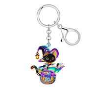 DALANE Acrylique Mignon Halloween Sorcière Chat Noir Porte Clé Chaudron Effrayant Sac Porte Clé Accessoires Cadeaux pour Femmes Filles Maman Amoureux des Chats (Colorée)