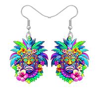 DALANE Acrylique Mignon Masque Hawaïen Boucles d'oreilles Pendantes pour Femmes Filles, Fleurs d'Hibiscus Tropical Colorées, Bijoux de Plage Cadeaux Boho pour les Amoureuses de la Plage (Colorée)