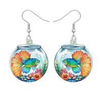 DALANE Acrylique Mignon Poisson Boucles d'oreilles Pendantes Cadeaux de Plage pour Femmes Filles Amoureux de la Plage, Funny Tropical Océan Animaux et Poisson Bol L'été Plages Bijoux (Multicolore)