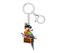 DALANE Acrylique Nouveauté Pirate Perroquet Porte-clés Oiseau Cadeaux pour Femmes Filles Amoureux des Oiseaux Clés de Voiture Sac Porte-clés Ara avec Coffre au Trésor (Coloré)