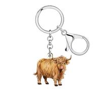 DALANE Acrylique Porte-clés Vache Ecossaise Highland Mignonne Clés de Voiture Porte-clés Portefeuille Accessoires Animaux Ecossais Cadeaux pour Femmes Filles (Gold)
