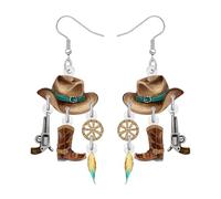 DALANE Boucles d'oreilles pendantes amusantes en acrylique avec chapeau de cowboy et cowgirl - Style bohème - Musique country - Bijoux faits à la main - Cadeaux pour femme - Breloques rodéo, Medium