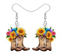DALANE Boucles d'oreilles pendantes en acrylique avec chapeau de cowboy et bottes de cowboy occidental, cadeaux pour femme, festival de musique country, motifs floraux, tournesol, rose, tulipe, rodéo