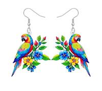 DALANE Boucles d'oreilles pendantes en acrylique avec fleur tropicale hawaïenne avec perroquet - Bijoux amusants pour le printemps et l'été - Cadeau pour femme - Accessoires pour les amateurs