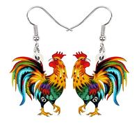 DALANE Boucles d'oreilles pendantes en acrylique - Coq et poule - Colorées - Motif animal de la ferme - Bijoux fermiers - Cadeaux pour les amateurs de poulet, M, Acrylique Acier inoxydable, Pas de